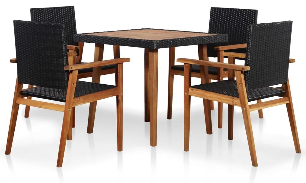 vidaXL 5 pcs conjunto de jantar para jardim vime PE preto e castanho