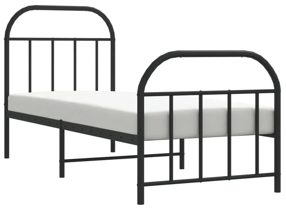 Estrutura de cama com cabeceira e pés 75x190 cm metal preto