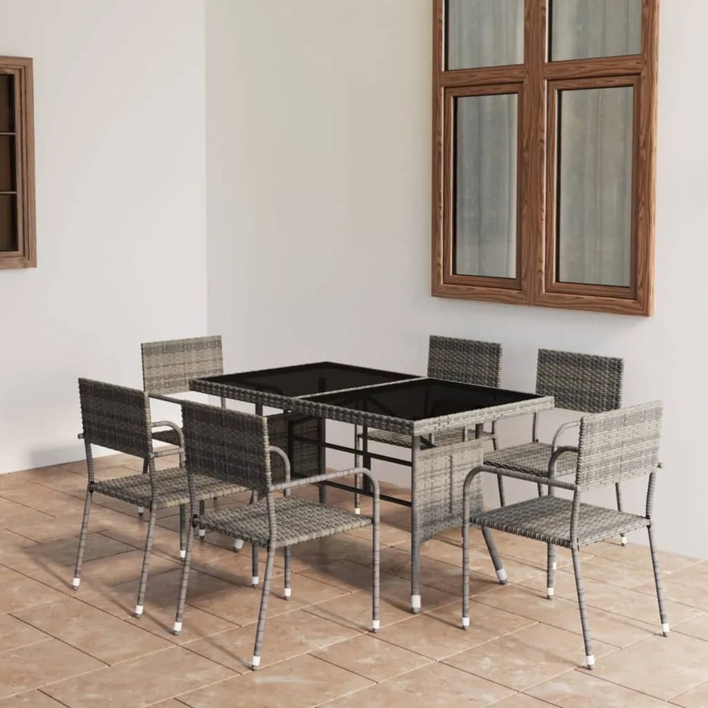vidaXL 7 pcs conjunto jantar p/ jardim vime PE antracite e cinzento