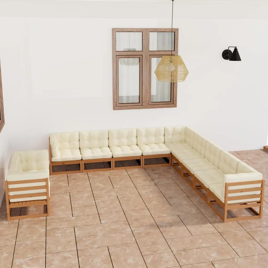 11pcs conj. lounge jardim almofadões pinho maciço castanho mel