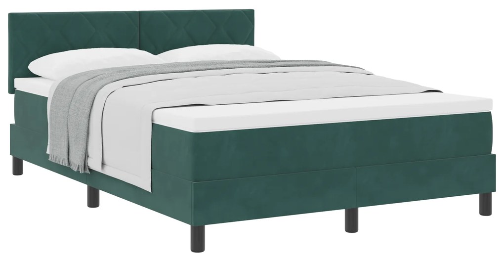 Cama Box Spring vidaXL com Colchão Verde Escuro 160x200 cm Veludo