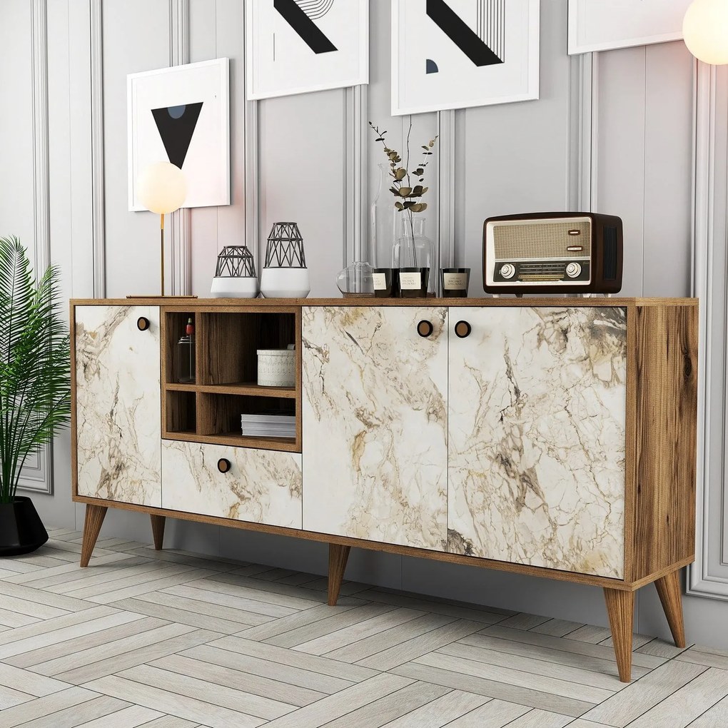 Console Napoli – Mármore Branco e Nogueira – 180x81x35 cm