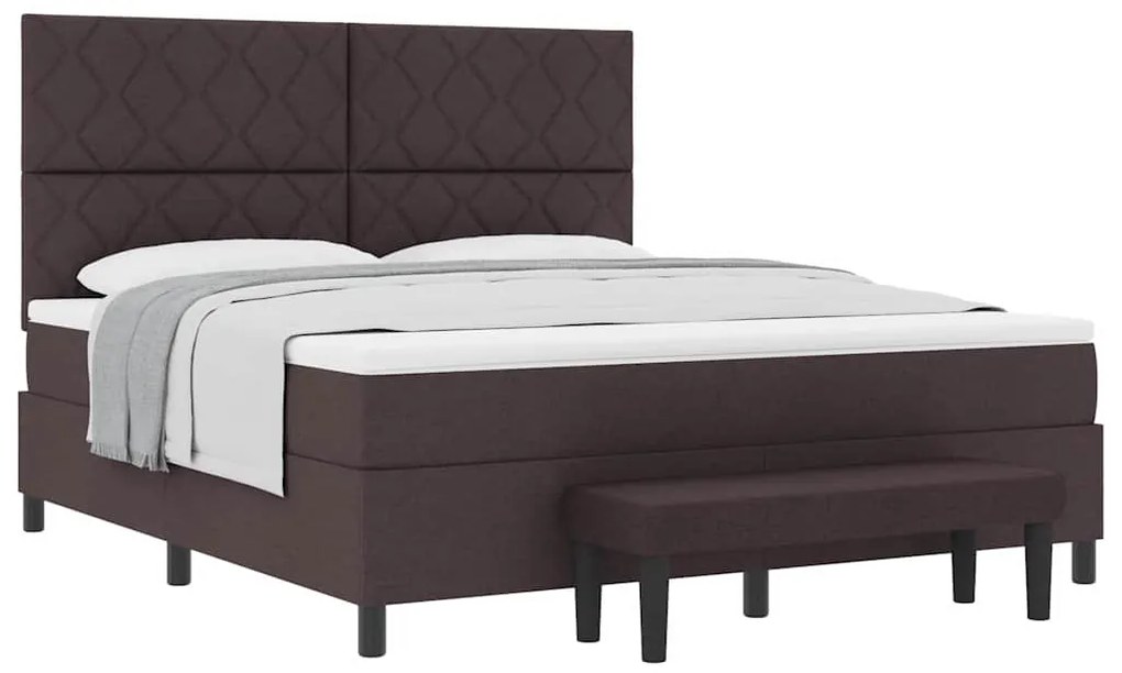 Cama Box com Colchão e Banco Marrom Escuro 180x200 cm Tecido