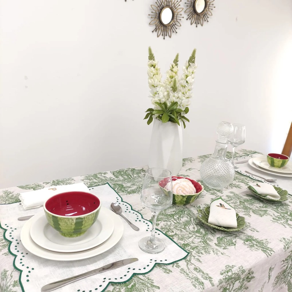 Toalha de Mesa Linho COL Toile de Jouy Green Folho