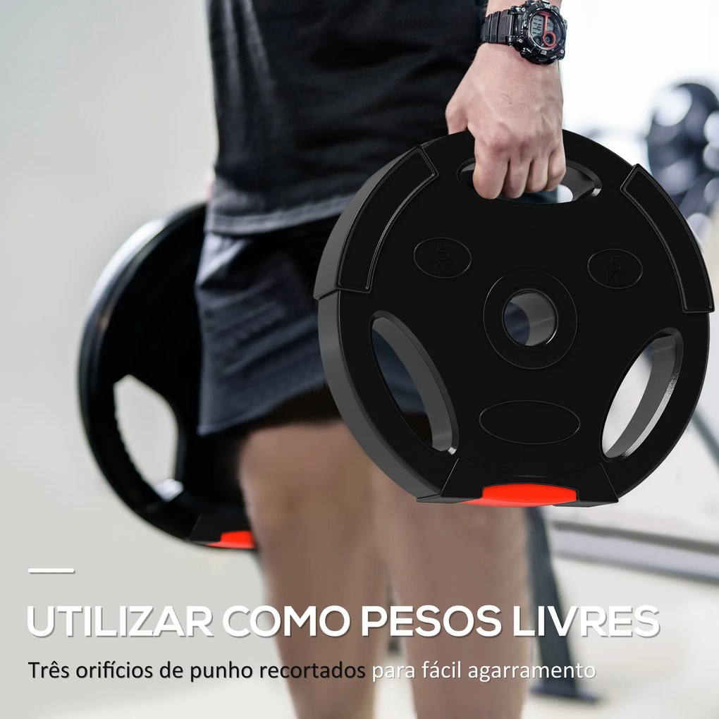 Conjunto de Discos de Pesos de 4 Peças 2x5 kg e 2x2,5 kg (BARRA NÃO INCLUIDA) com Orifícios de 2,5 cm para Treino Fitness Preto