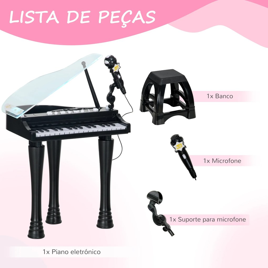 AIYAPLAY Piano Eletrónico para Crianças com 32 Teclas Piano com Microf