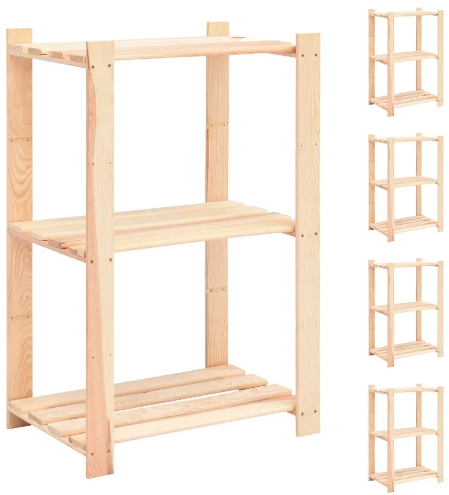 5 unidades arrumação 3 prateleiras 60x38x90cm pinho 150 kg