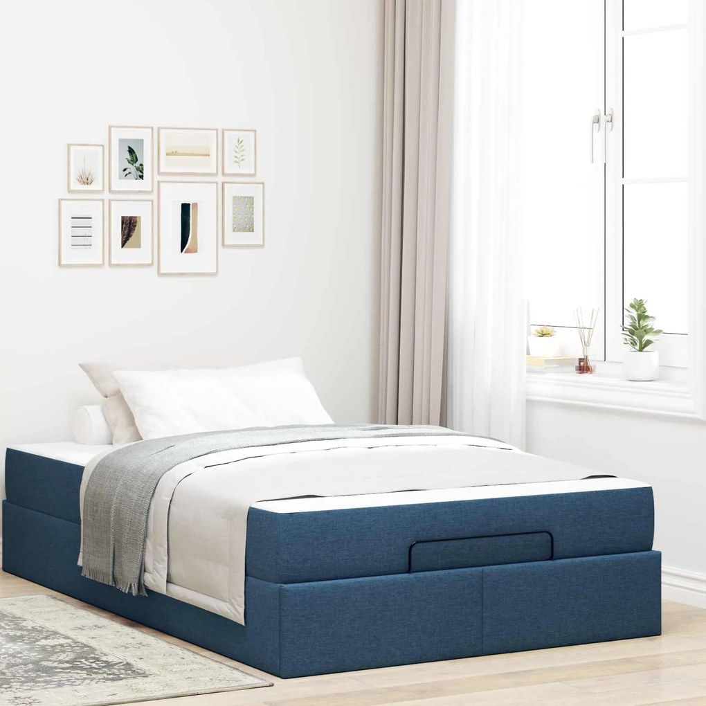 vidaXL Estrutura de cama com colchão com colchão 2 pcs Azul tecido