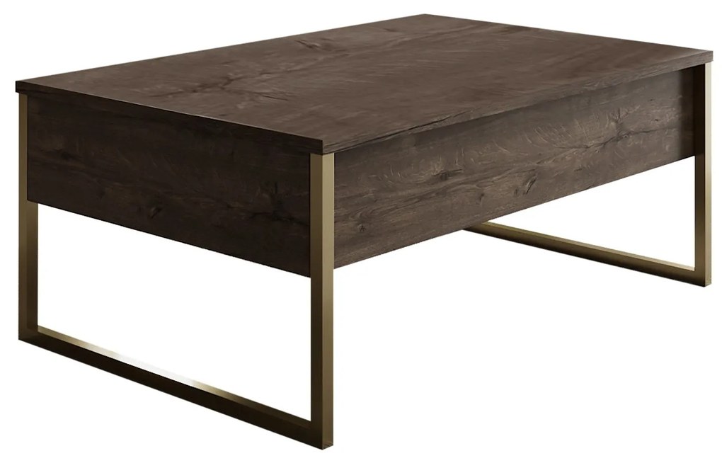 Mesa de Centro "Madrid" – Nogueira e Dourado - 90x60x40 cm – Design Mo