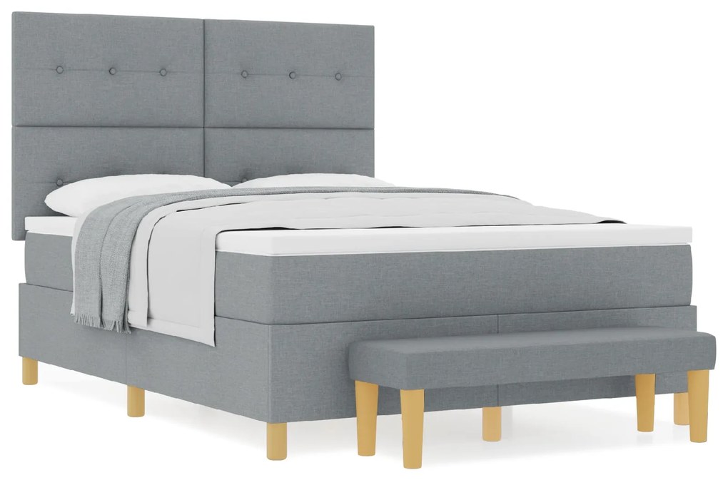 Cama Box Spring vidaXL com Colchão e Banco Cinza Claro 140x190 cm Teci