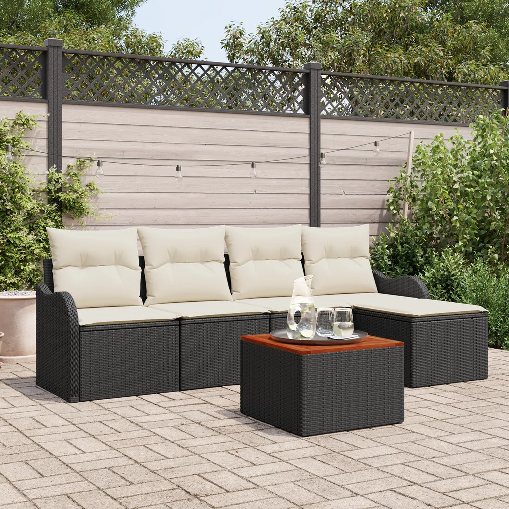 Conjunto de Sofá de Jardim vidaXL de 6 Peças com Almofadas Preto Vime