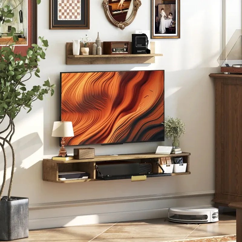 Móvel de TV Sala de Estar com Prateleira de Parede 120x24x16 cm Armário Orifícios para Cabos para Televisão de Parede Carvalho