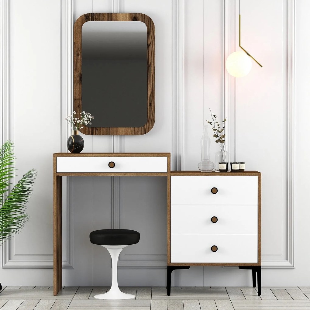 Cômoda Lizbon500 – Nogueira e Branco – 124x84,7x40 cm