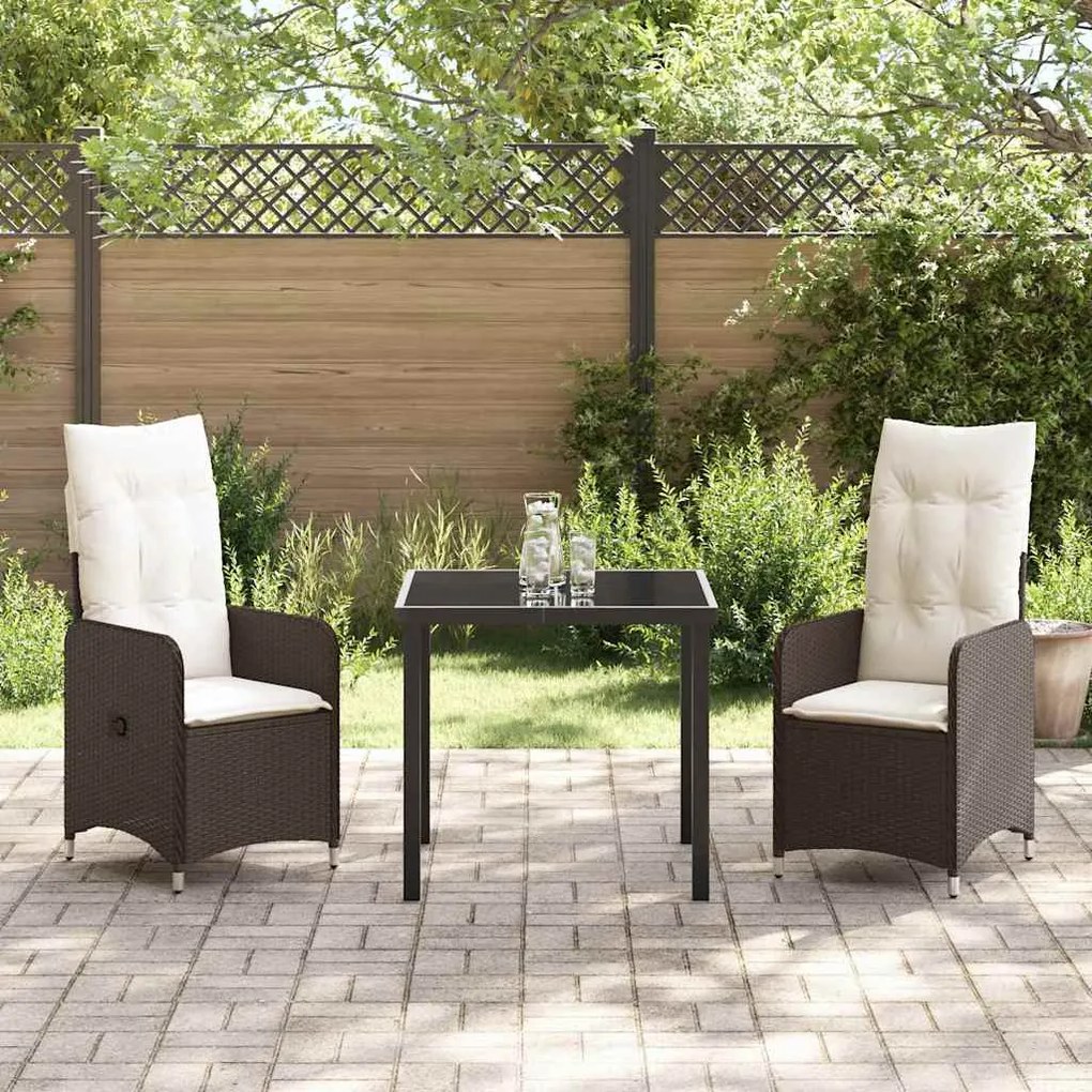 Conjunto de Jantar de Jardim 3 Peças com Almofadas Castanho Rattan Sin
