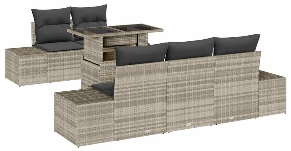 Conjunto de Sofá de Jardim com 6 Peças e Almofadas Cinza Claro em Ratt