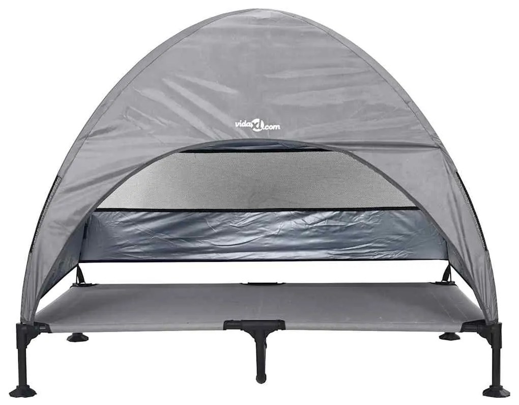 Cama Elevada para Cães com Teto Removível Cinzento Claro XL Aço
