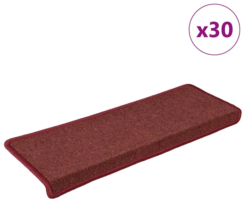 vidaXL Tapetes de escada 30 peças 65x21x4 cm Bordô com borda retangular