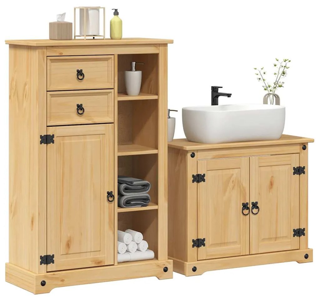 vidaXL 2 pcs conj. de móveis p/ casa de banho Corona pinho maciço