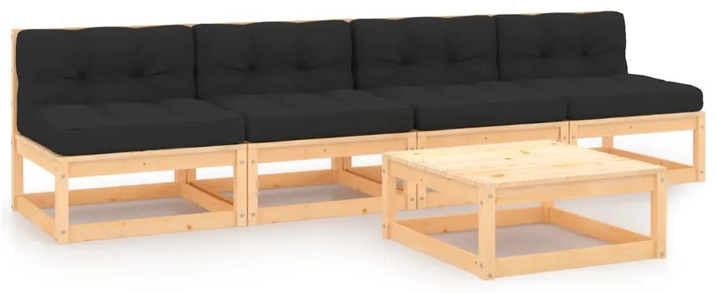 5 pcs conjunto lounge de jardim c/ almofadões pinho maciço