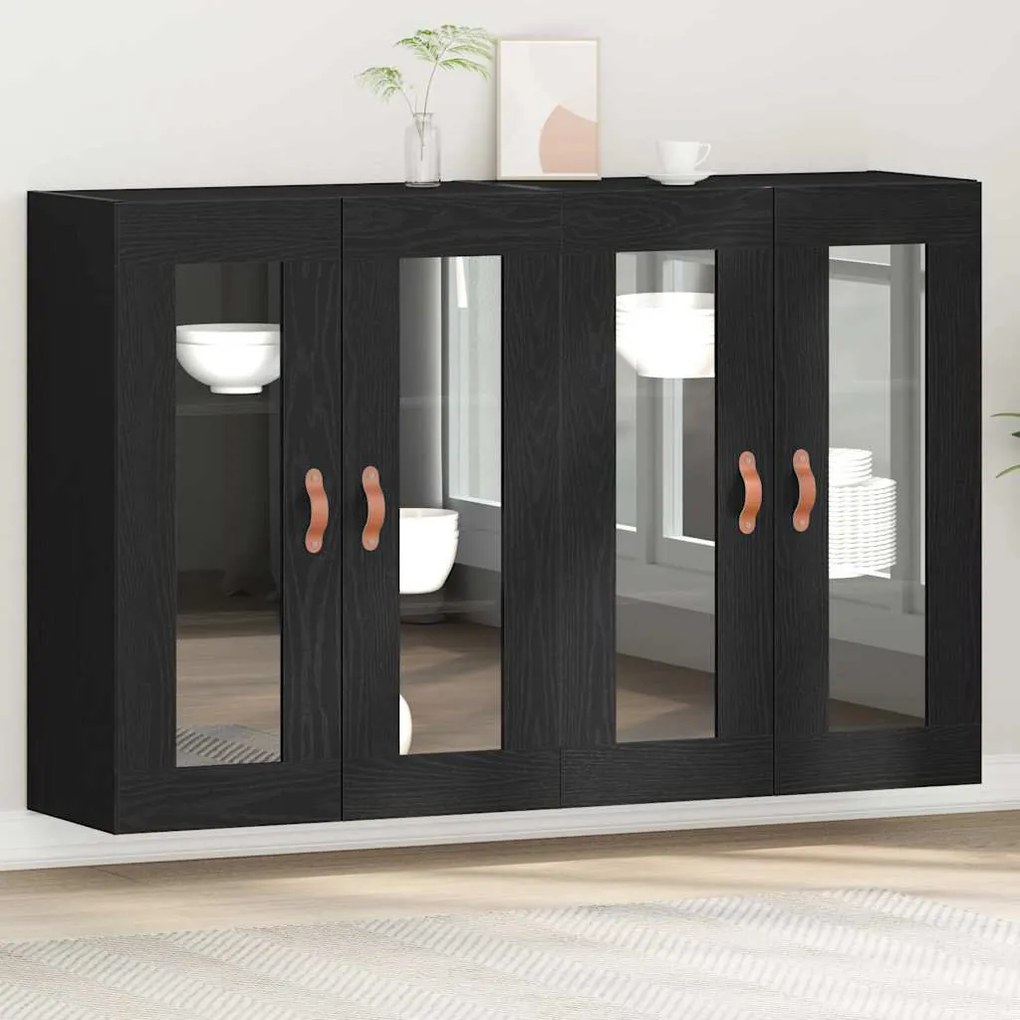 vidaXL Armários de Parede 2 Peças Carvalho Preto 69,5 x 34 x 90 cm Madeira Estruturada