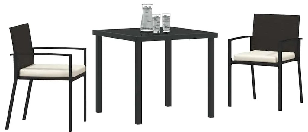 Conjunto de Jantar de Jardim 3 Peças Preto Rattan Sintético
