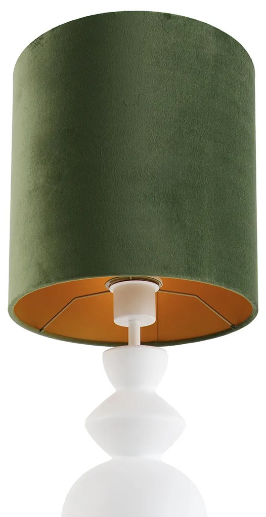 Candeeiro de mesa design com cúpula de veludo branco verde com dourado 25 cm - Alisia Design