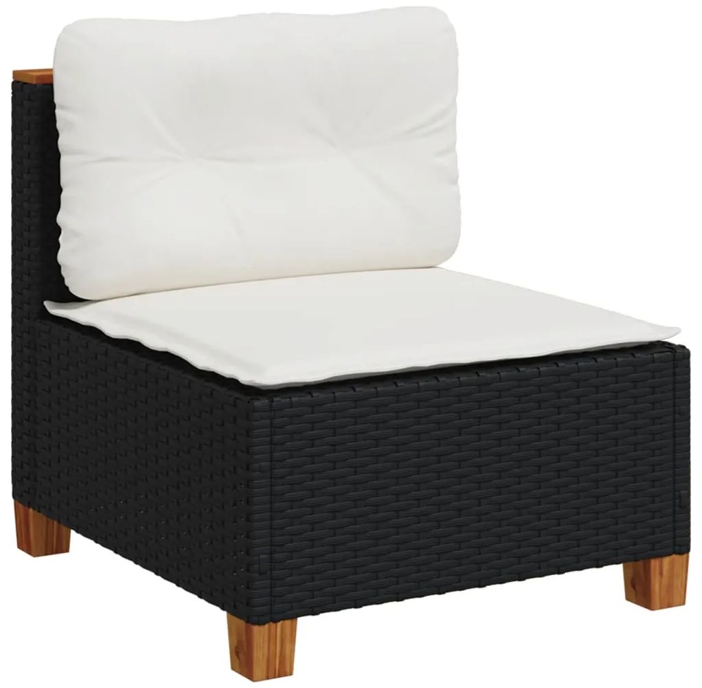 5 pcs conjunto sofás de jardim com almofadões vime PE preto