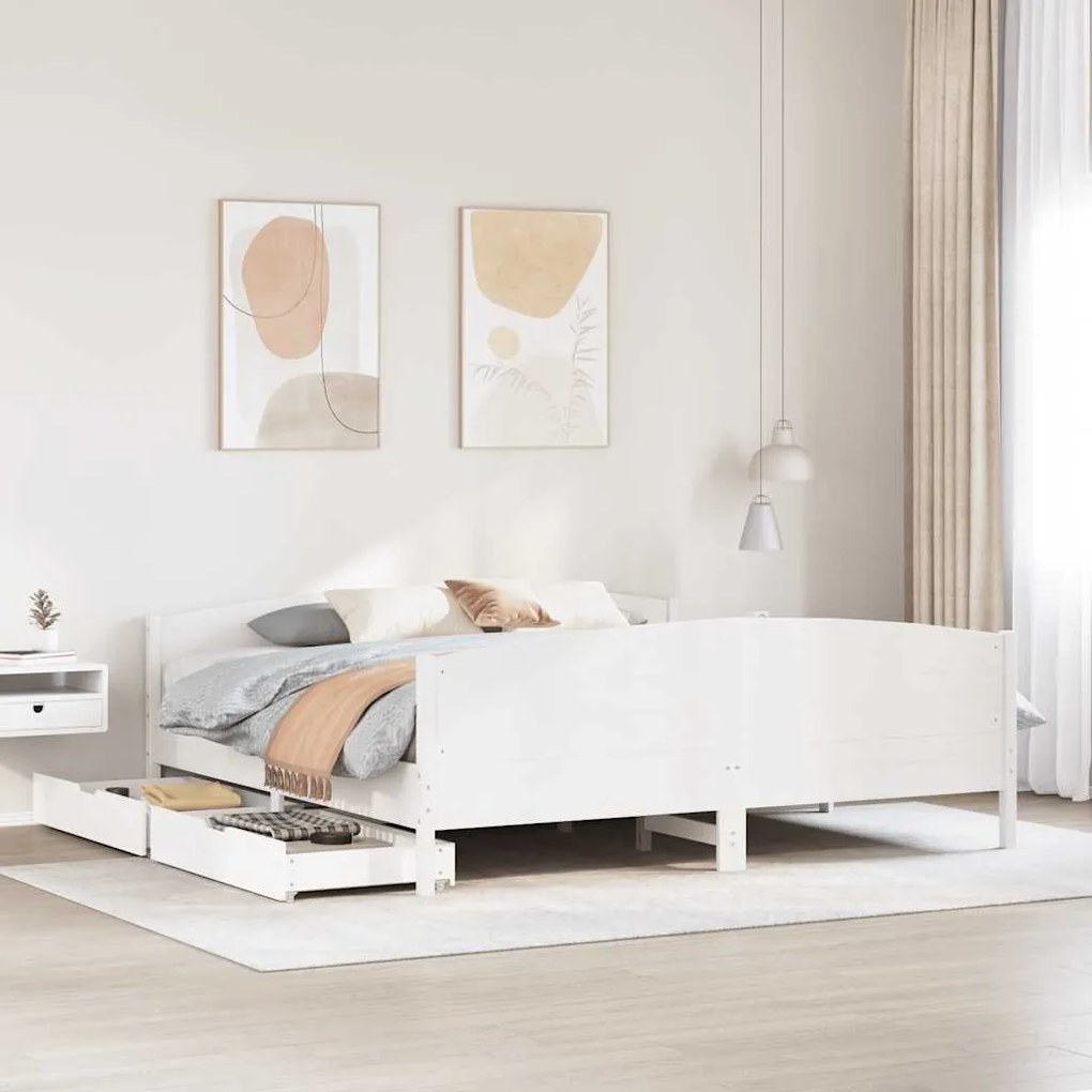 vidaXL Cama sem colchão 160x200 cm madeira de pinho maciça branco