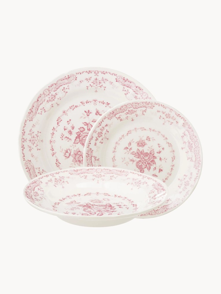 Conjunto de loiça com padrão floral Rose, 6 pessoas, 18 uni.