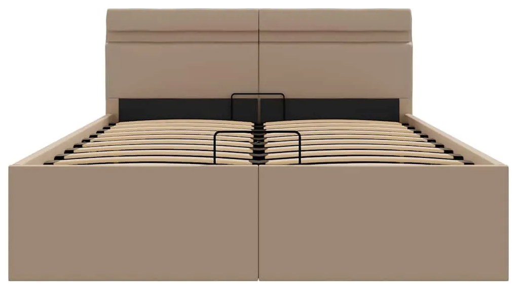 Cama hidrául. arrumação e LED 120x200cm couro artif. cappuccino
