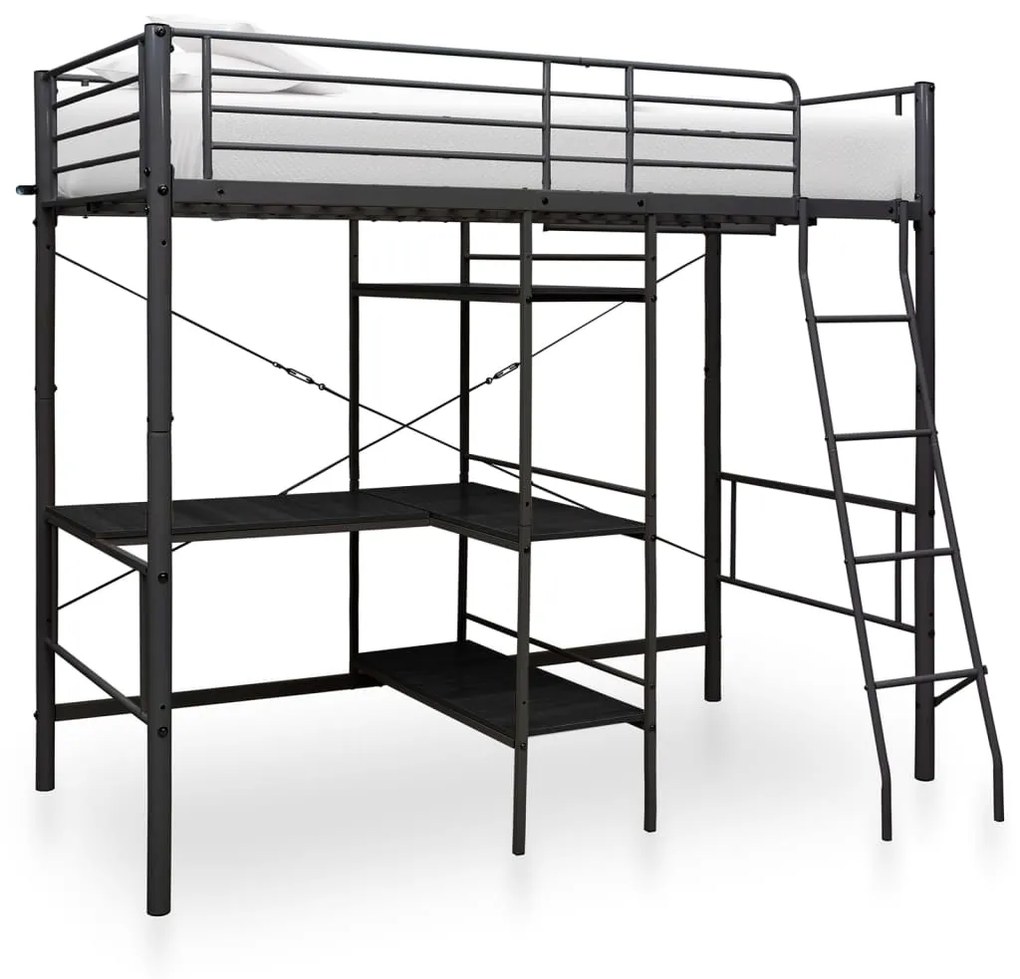 vidaXL Beliche com secretária 90x200 cm metal preto