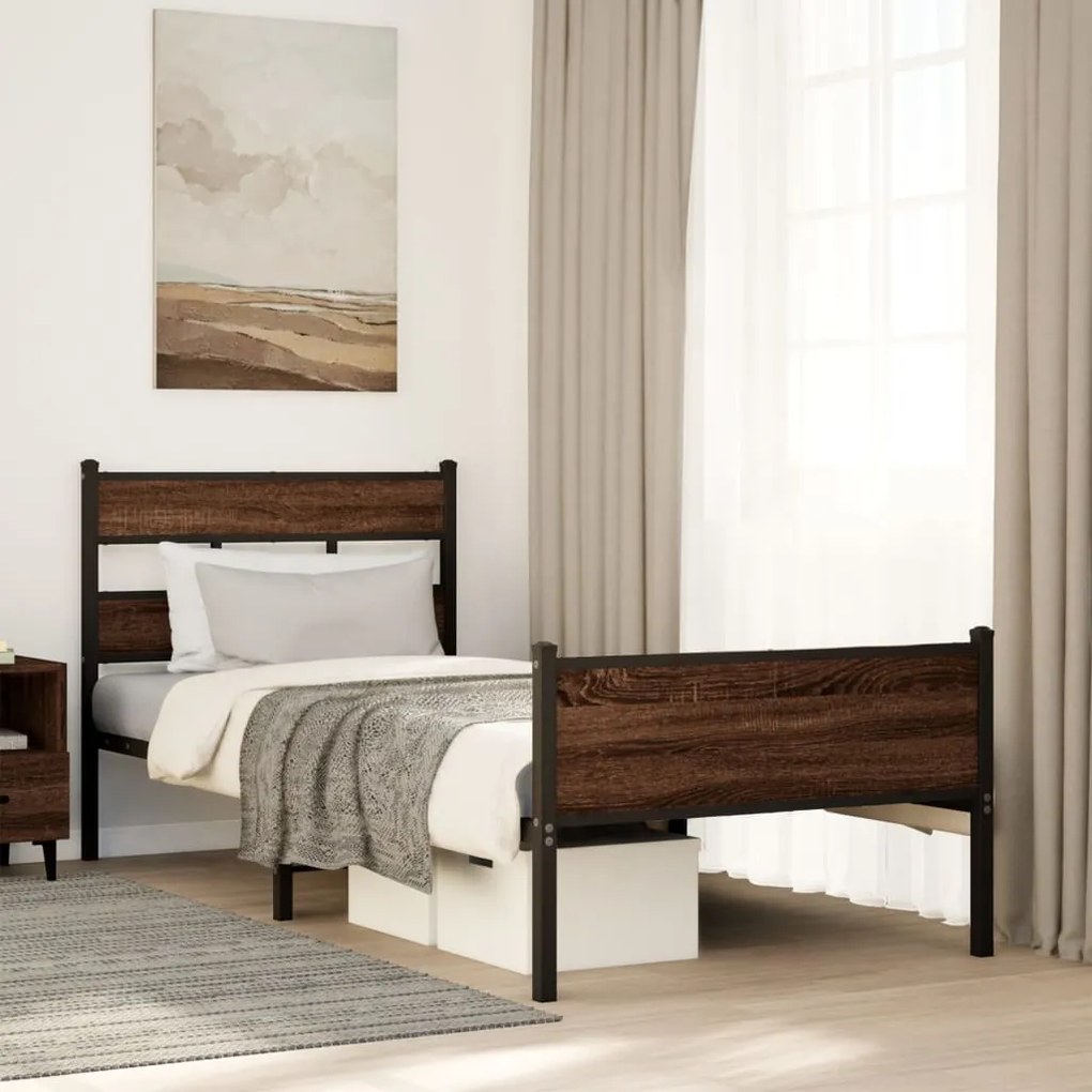 vidaXL Estrutura cama s/ colchão derivados madeira carvalho castanho