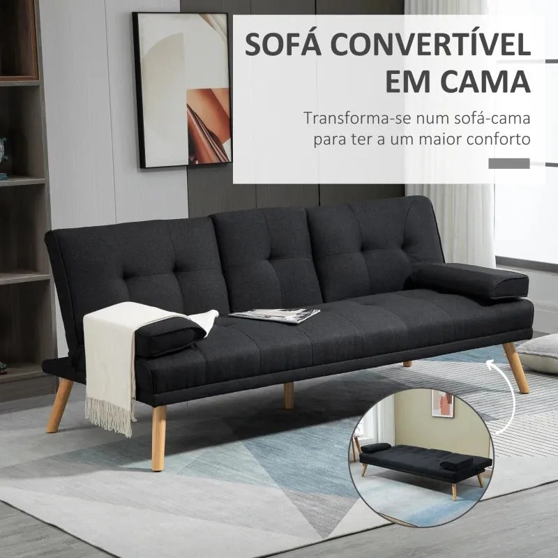 Sofá Cama "Moothy" 3 Lugares - 181x77x78 cm - Cinza Escuro - Design Do