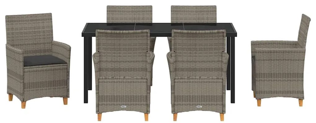 Conjunto de jantar de jardim com 7 peças e almofadas em rattan poliést