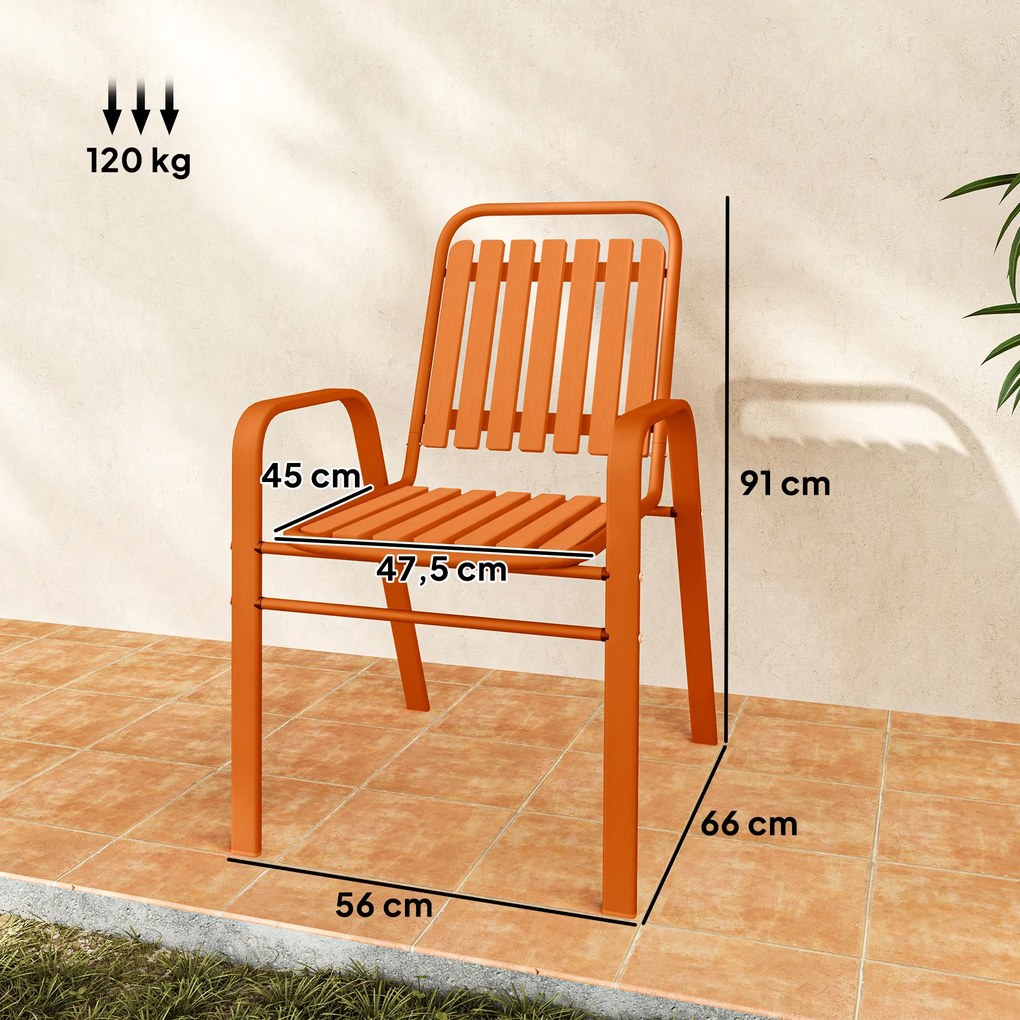 Conjunto de 4 cadeiras de jardim empilháveis para exterior (MESA NÃO INCLUIDA), com encosto alto e braços, estrutura em aço, 56 x 66 x 91 cm, cor lara