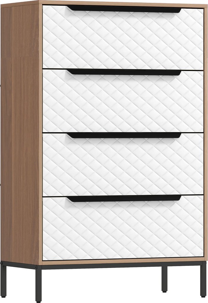 HOMCOM Cómoda com 4 Gavetas de Tecido Frentes com Padrão de Diamante Móvel de Arrumação 59,5,5x30x92,5 cm Madeira e Branco | Aosom Portugal