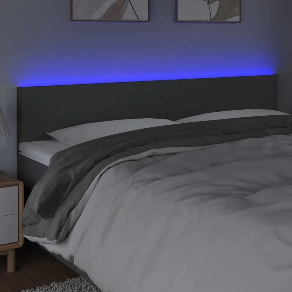 Cabeceira de cama c/luzes LED tecido 160x5x78/88cm cinza-escuro