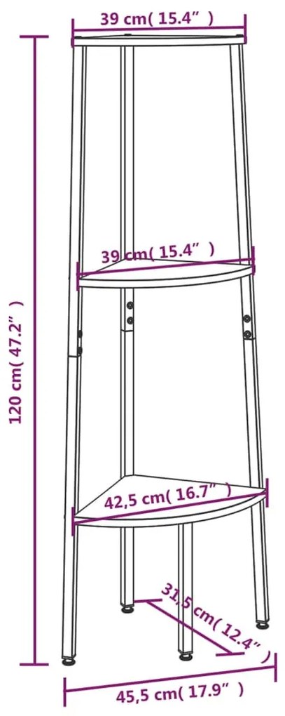 Unidade 3 pratel. de canto 45,5x31,5x120cm castanho-claro/preto