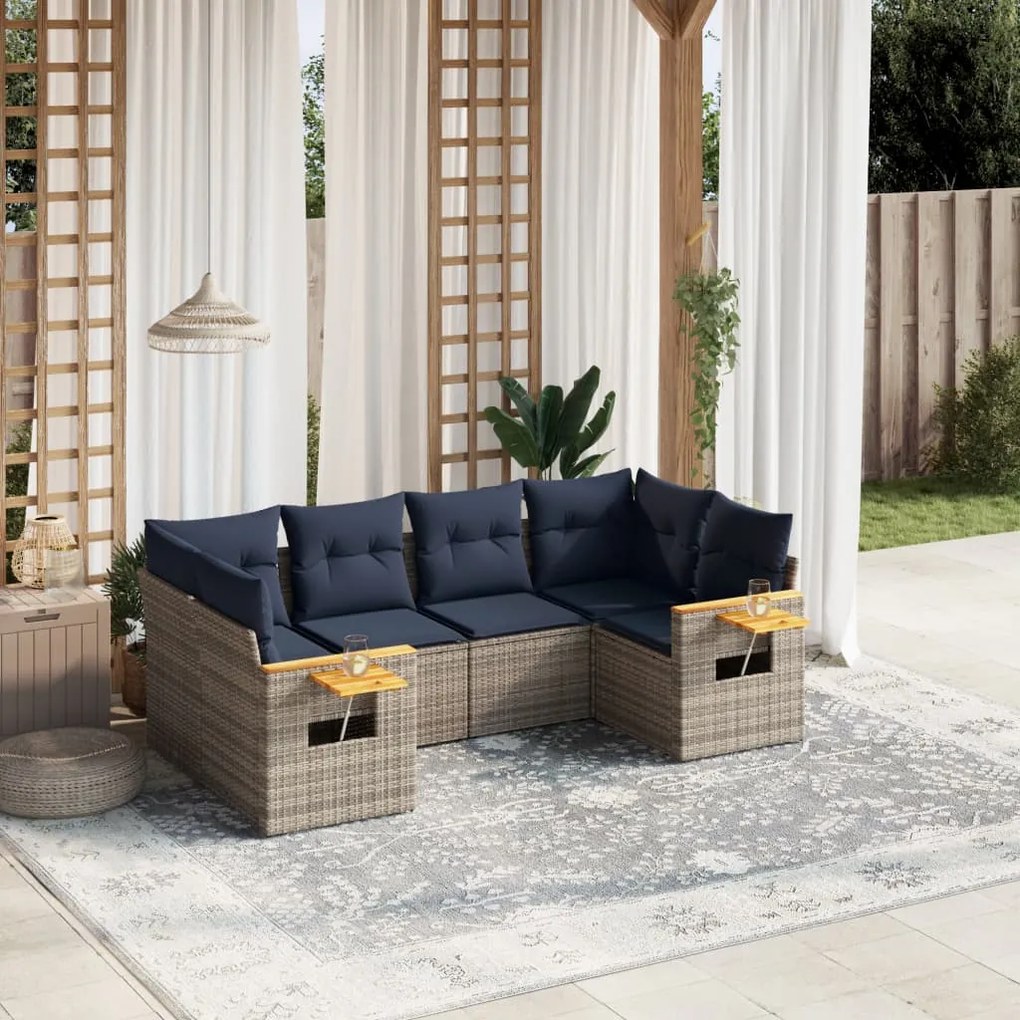 vidaXL 6 pcs conjunto sofás p/ jardim c/ almofadões vime PE cinzento