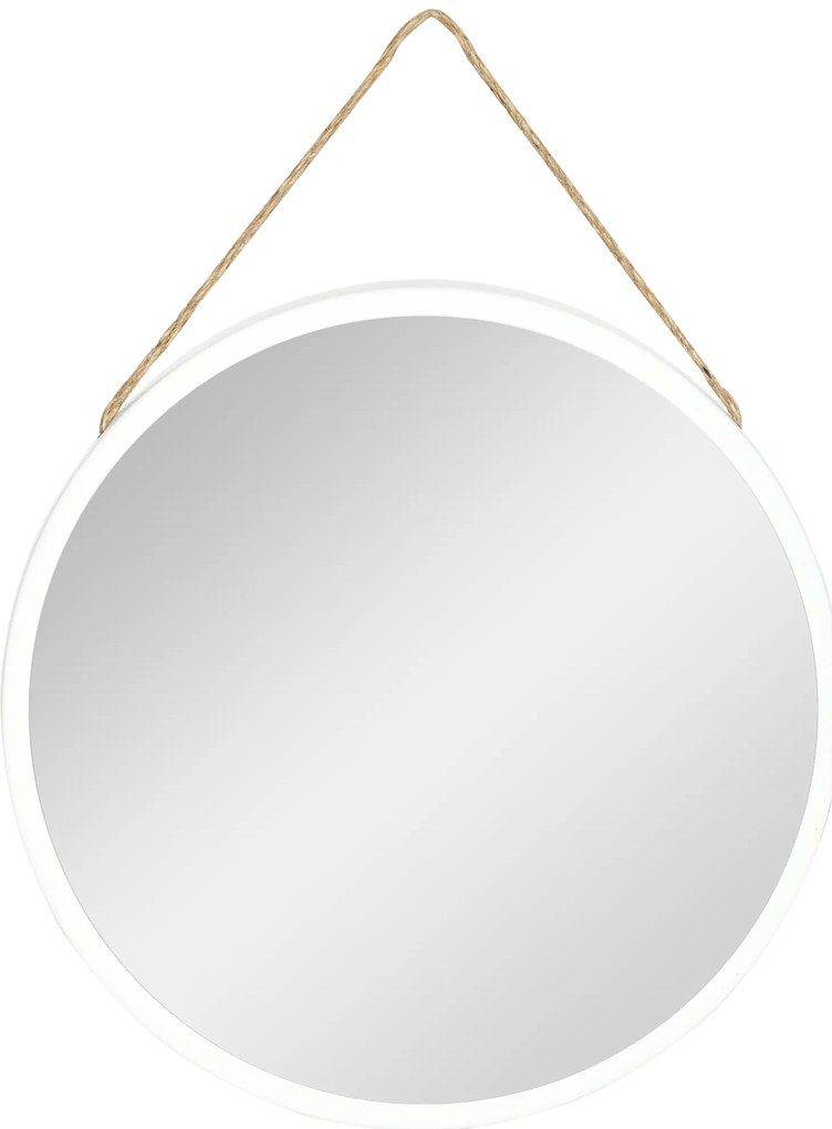 HOMCOM Espelho Decorativo de Parede 30x30cm Espelho Redondo de Metal com Corda de Canhâmo Estilo Moderno Branco