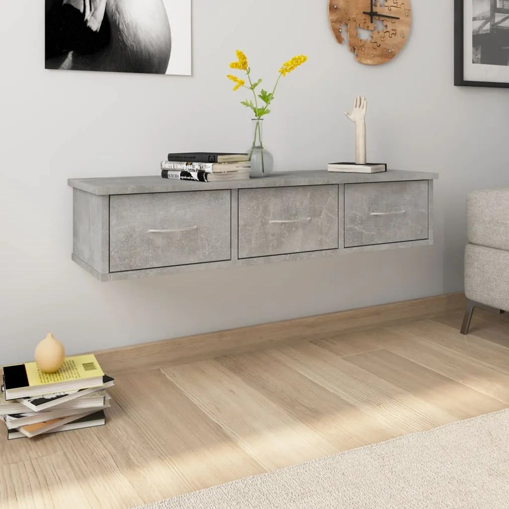 800598 vidaXL Prateleira gavetas p/ parede 88x26x18,5 cm contraplacado cinza