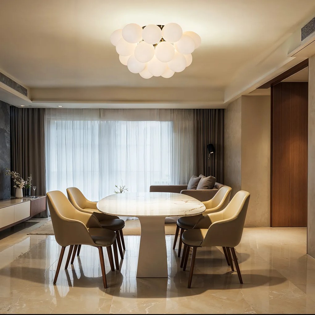 Plafon Inteligente Preto com Vidro Opalino 6-Luzes Incl. Zigbee G9 - Uvas