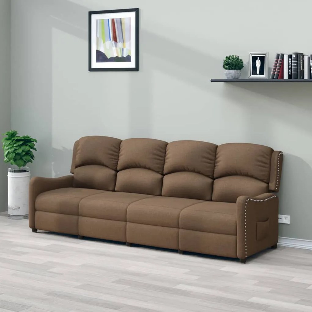 vidaXL Sofá reclinável de 4 lugares tecido castanho