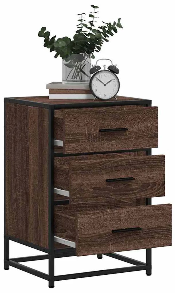 Mesa de cabeceira carvalho castanho 40x34,5x60 cm madeira metal