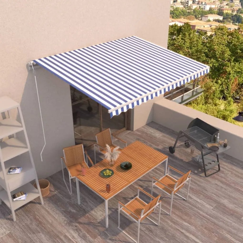 vidaXL Toldo retrátil automático 400x350 cm azul e branco