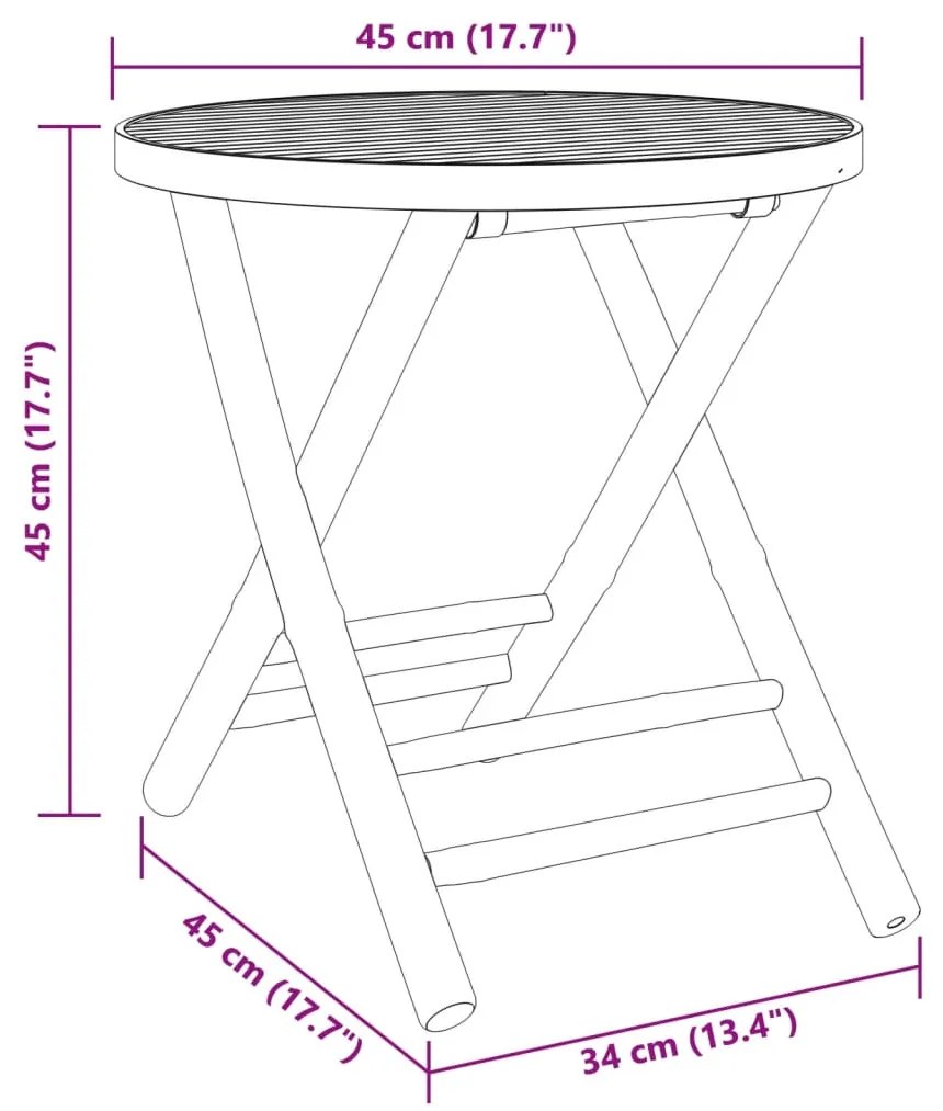 Mesa de jardim dobrável Ø45x45 cm bambu