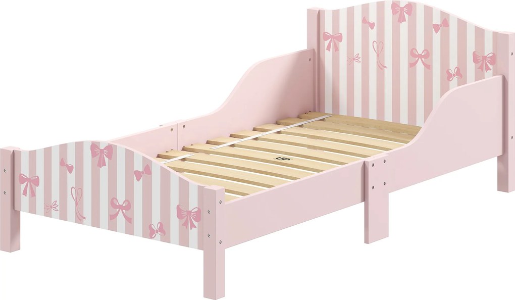 Cama de Criança com Laços, 146 x 76,5 x 54,5 cm (COLCHÃO NÃO INCLUIDO), Barreira de Segurança Elevada, Rosa