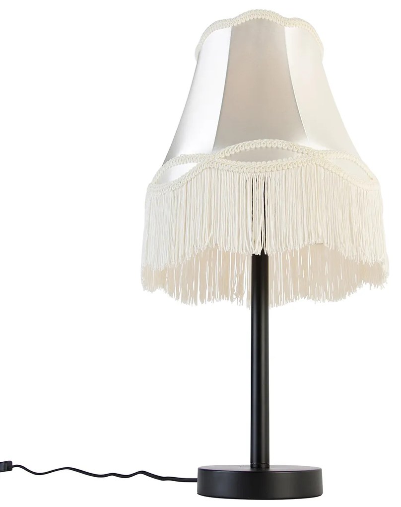 Candeeiro de mesa clássico preto com abajur avó creme 30 cm - Simplo Clássico / Antigo
