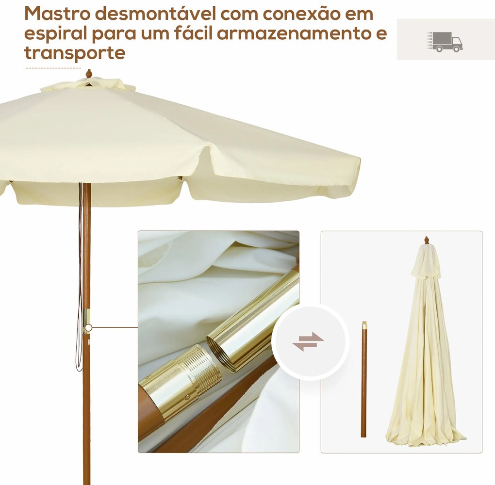 Guarda-Sol de Jardim Cannes – Ø325x250 cm – Creme – Madeira com Teto V