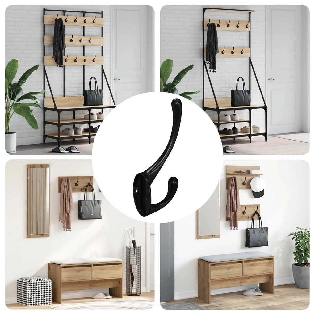 vidaXL Cabide de Roupas 346 pcs Preto 102 x 29 x 47mm Liga de Zinco